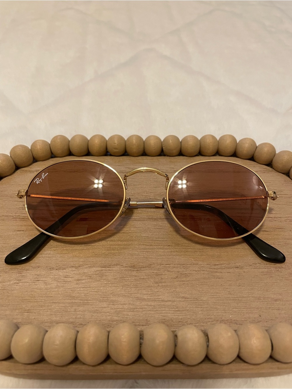 Ray-Ban Gold Frame with Brown Lenses Oval Sunglasses